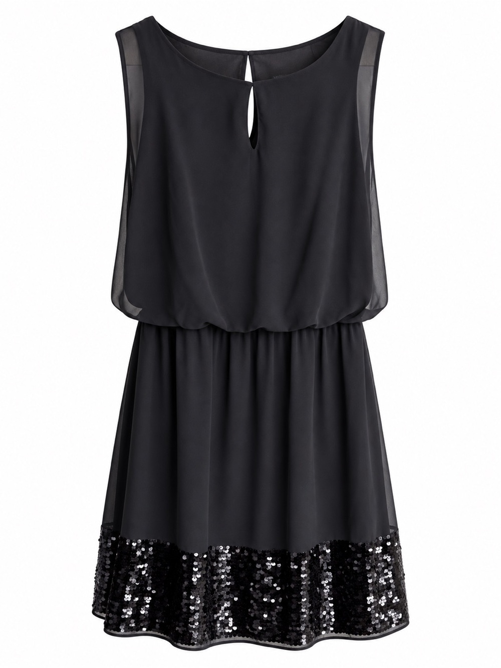 Rock & Shine Black Chiffon Sequin Hem Y2K Cocktail Dress Size S
